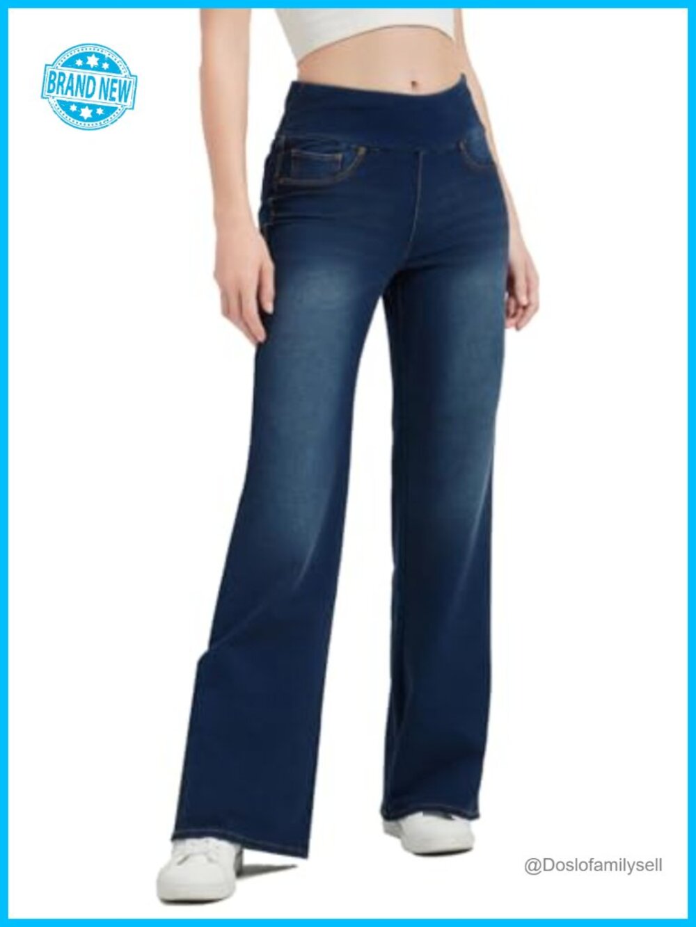 High Waisted Bell Bottom Pull On Jeans Tummy Control Flare Denim